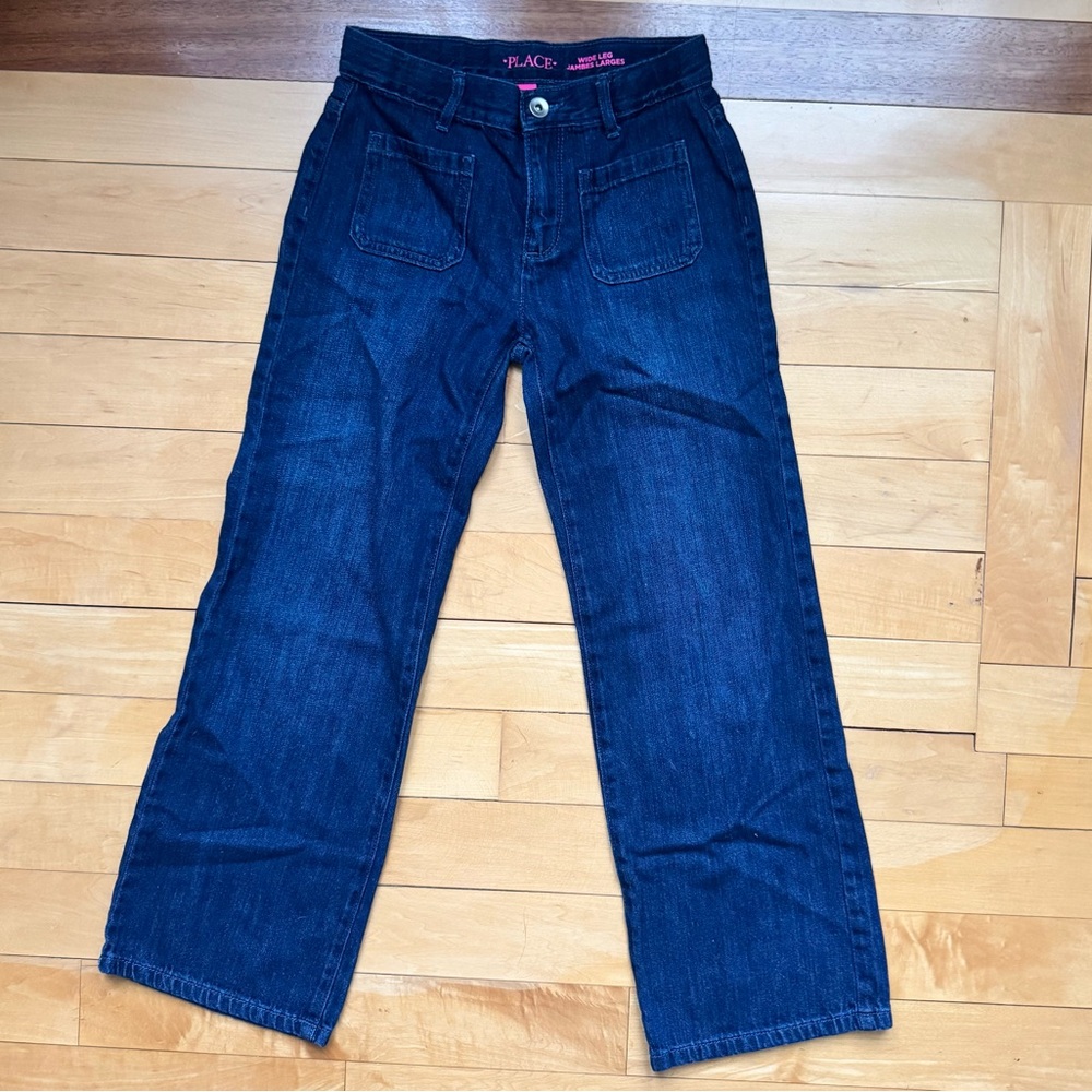 The Children's Place 100% Cotton Dark Wash Denim Navy Wide Leg Jeans